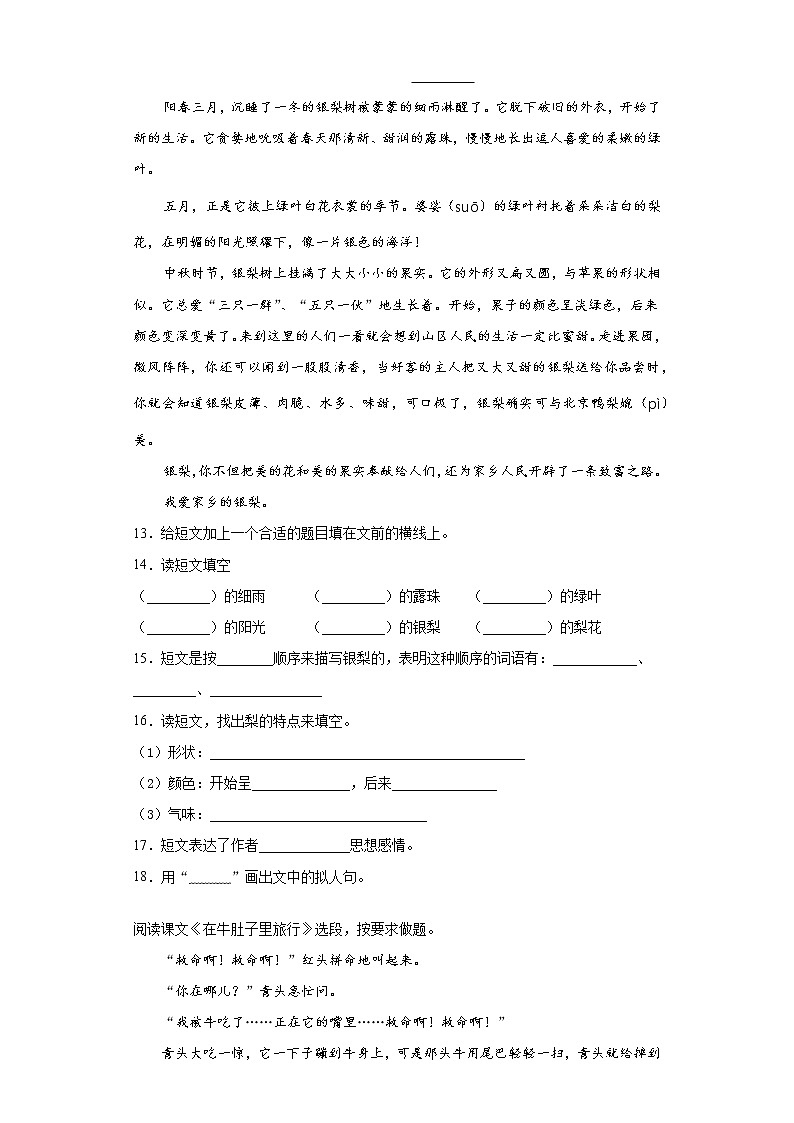 部编版语文三年级上册期末综合复习试题（十）第3页