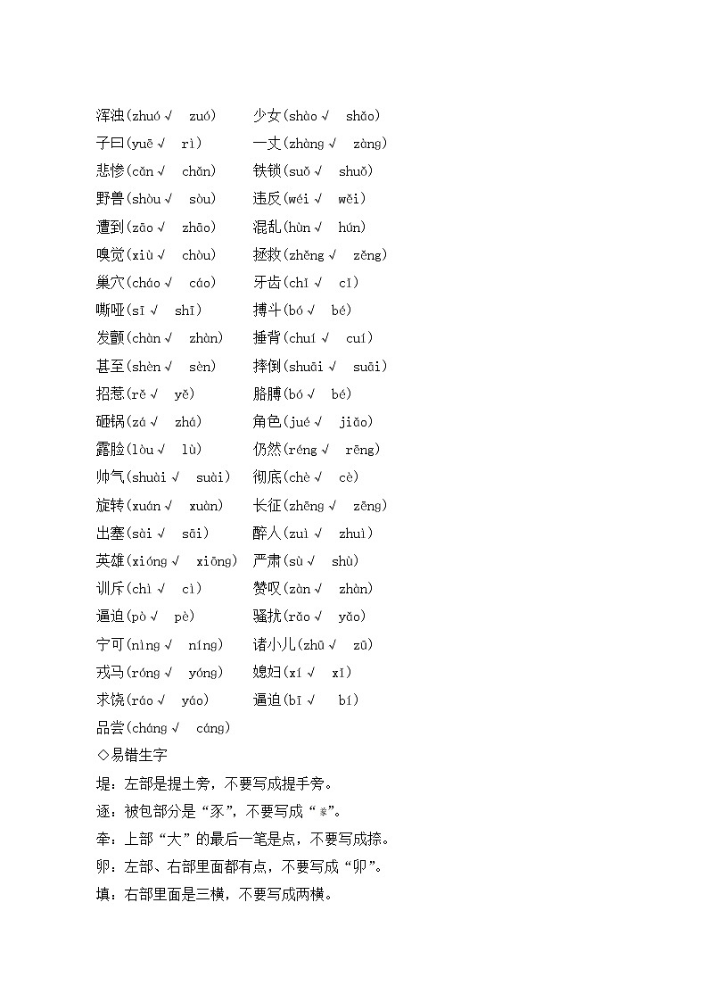 人教部编版语文四年级上册  期末复习知识归类一  音与字专项 练习02