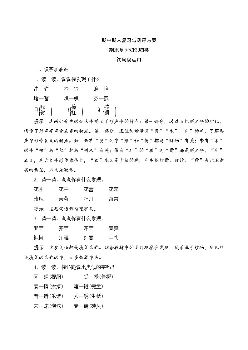 人教部编版语文四年级上册  期末复习知识归纳五  词句段运用专项第1页