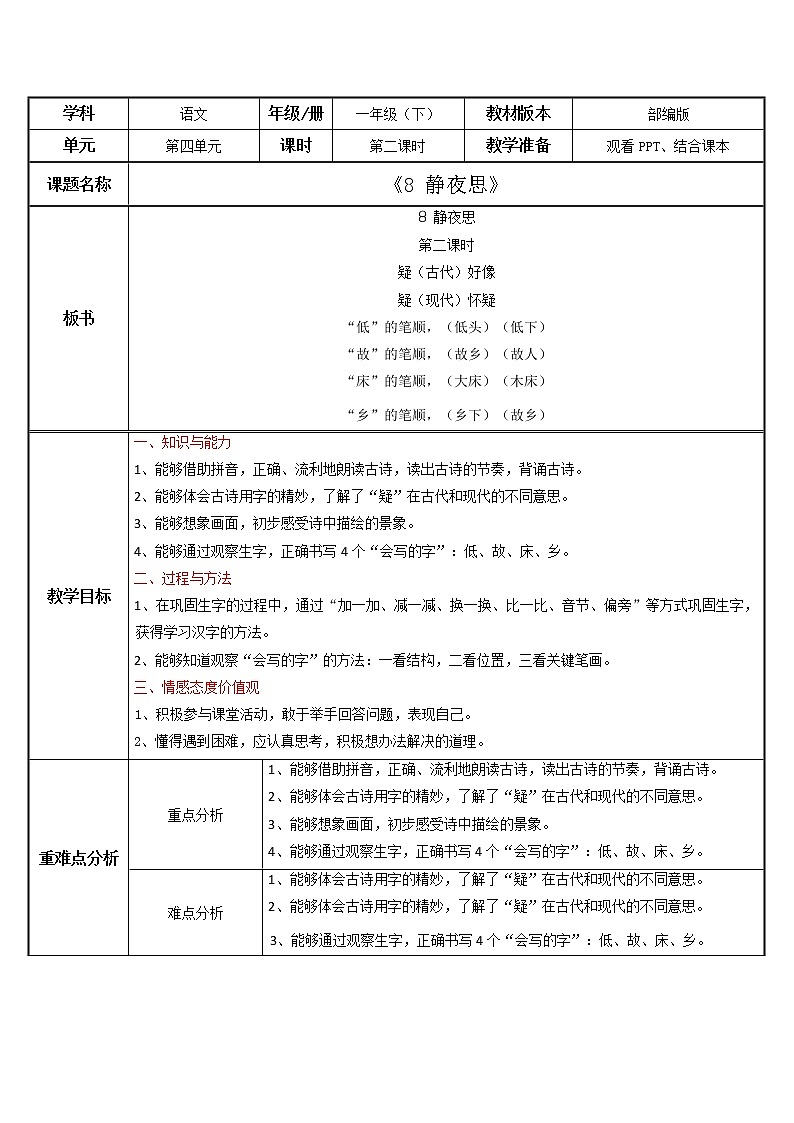 部编版语文一下《静夜思》第二课时 课件PPT（送教案）01