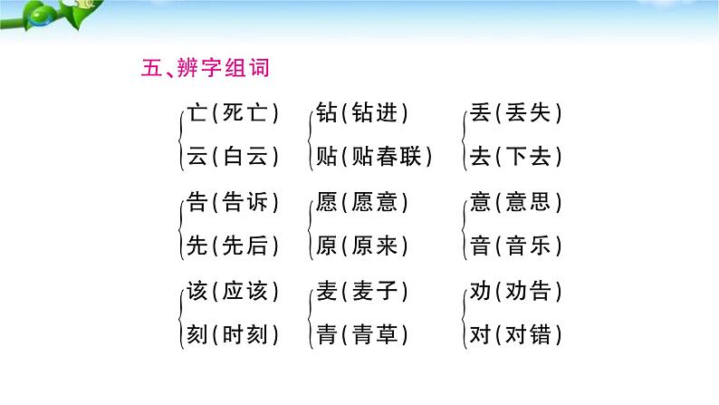 部编本人教版二年级语文下册第五单元复习课件PPT第6页