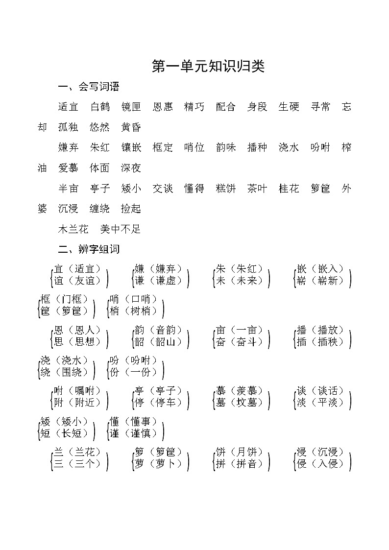 部编版语文五年级上册  第一单元知识归类01