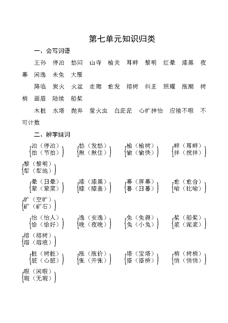 部编版语文五年级上册  第七单元知识归类01
