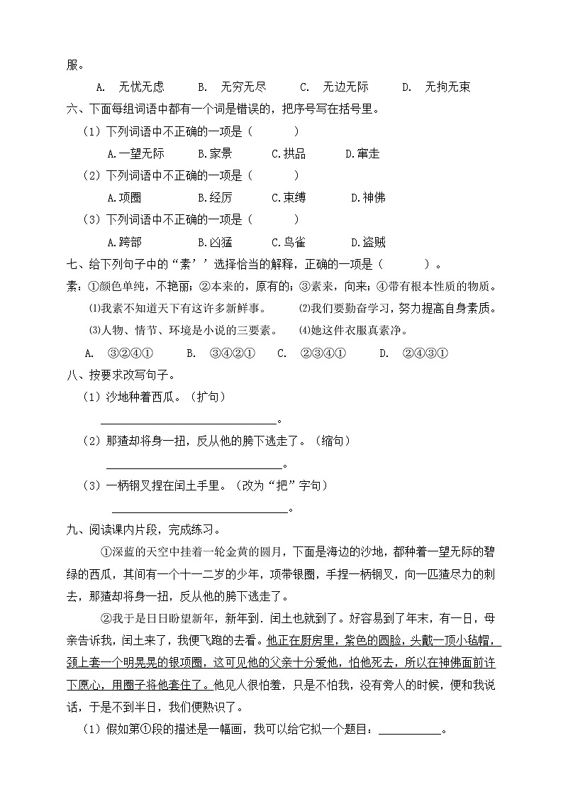 25.少年闰土 同步一课一练第2页