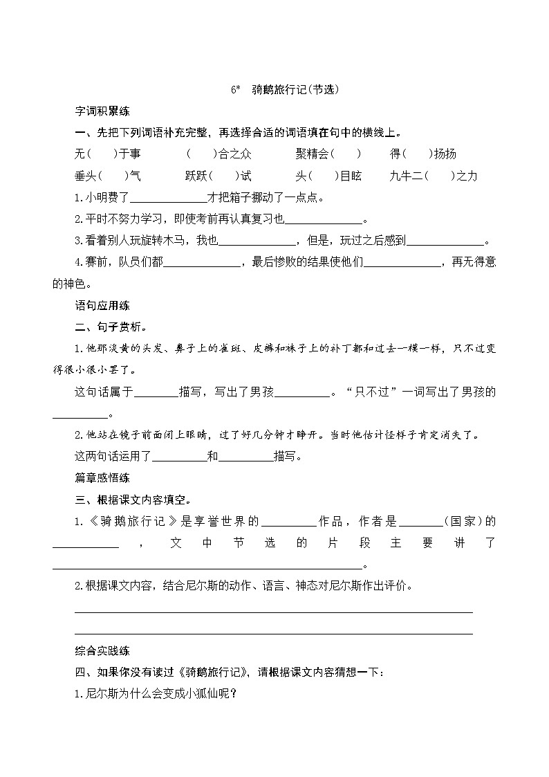 6《骑鹅旅行记（节选）》课时测评01