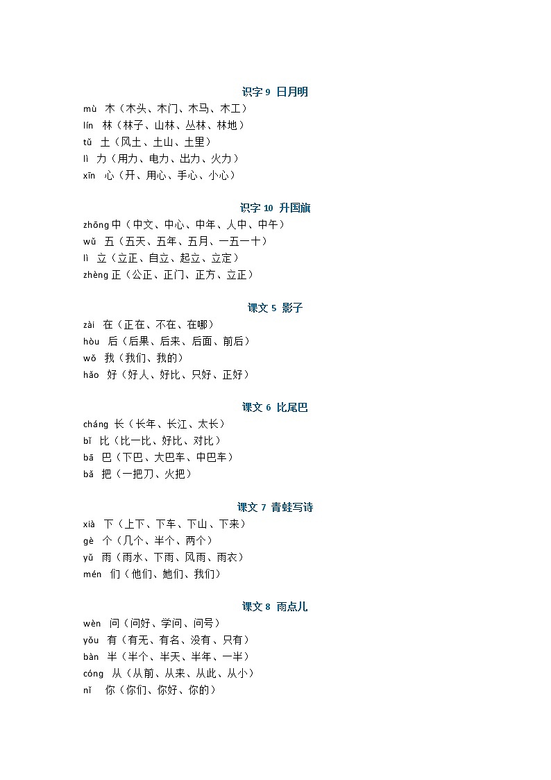 部编版语文1~6年级上册写字表生字组词汇总学案03