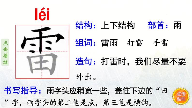 16.雷雨  生字课件（笔画动漫）03