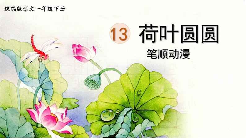 13.荷叶圆圆  生字课件（笔顺动漫）第1页