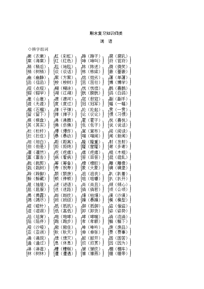 人教部编版语文六年级上册  期末复习知识归类二  词语专项 练习01