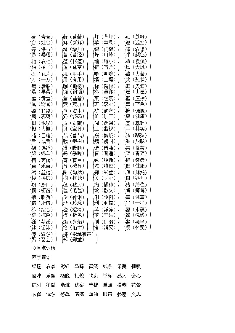 人教部编版语文六年级上册  期末复习知识归类二  词语专项 练习02