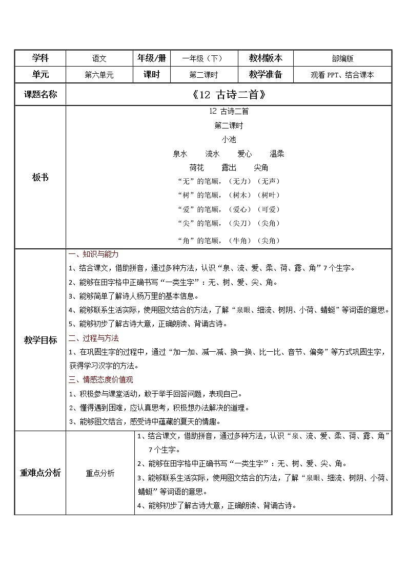 部编版语文一下《古诗二首》 第二课时 课件PPT（送教案）01