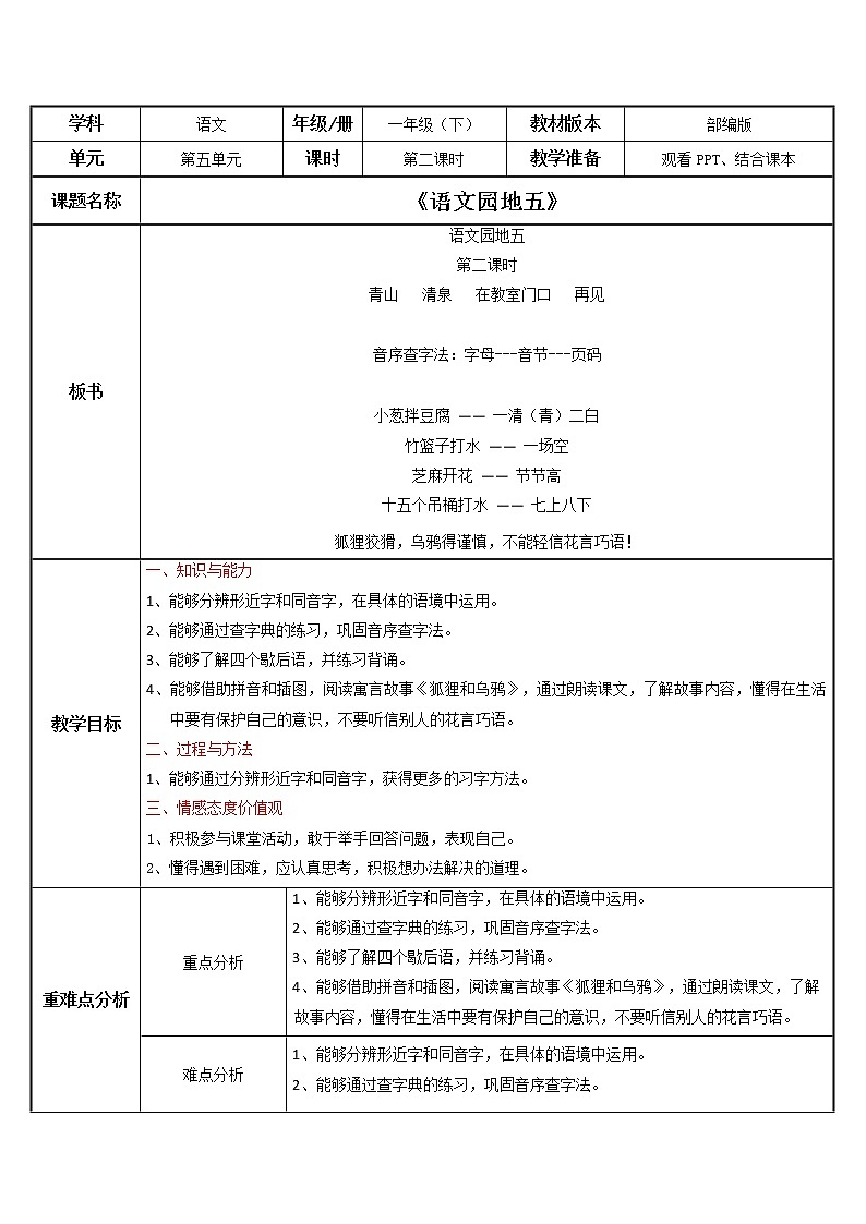部编版语文一下《语文园地五》 第二课时 课件PPT（送教案）01
