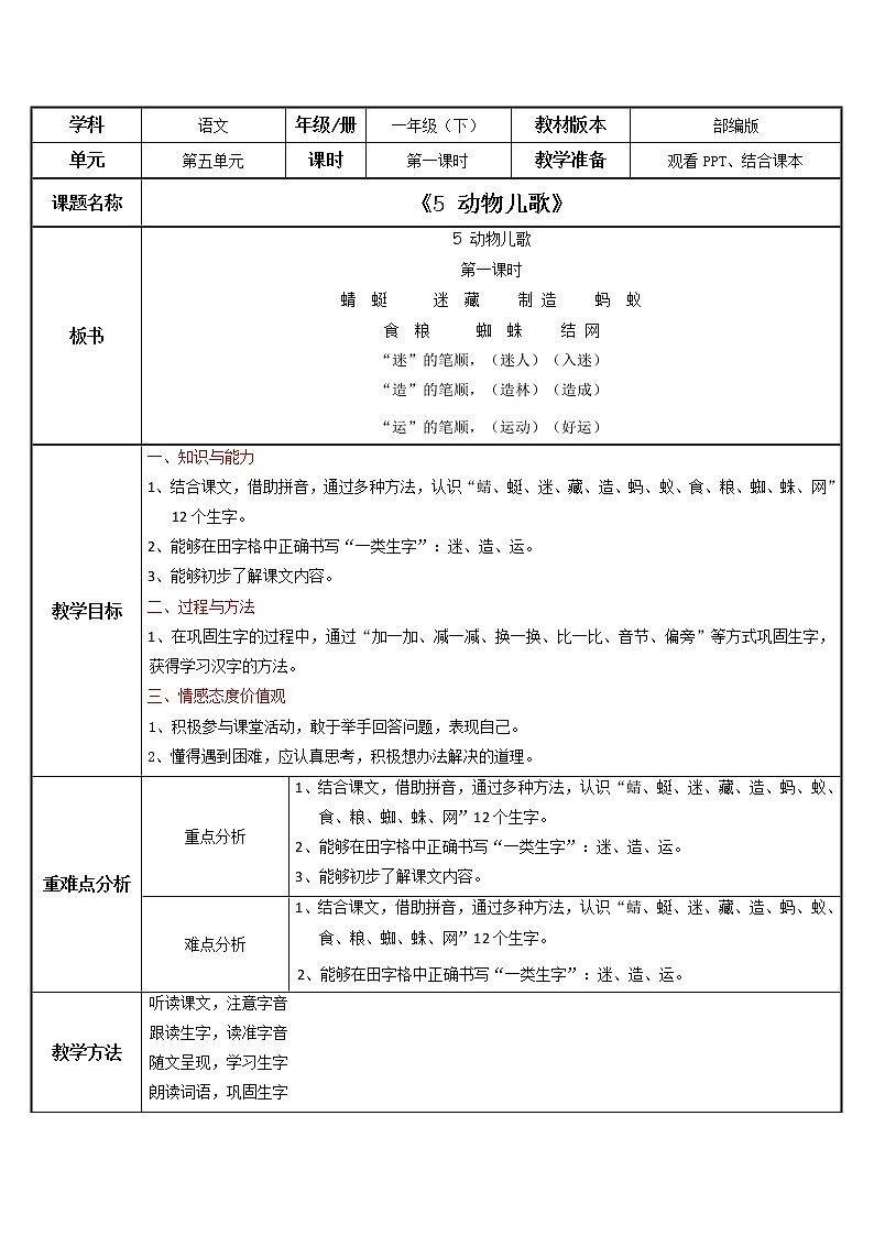 部编版语文一下《动物儿歌》 第一课时 课件PPT（送教案）01