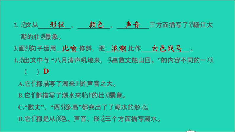 2021秋四年级语文上册期末整理与复习四课内阅读专项考点题型讲解及典例专训课件新人教版第3页