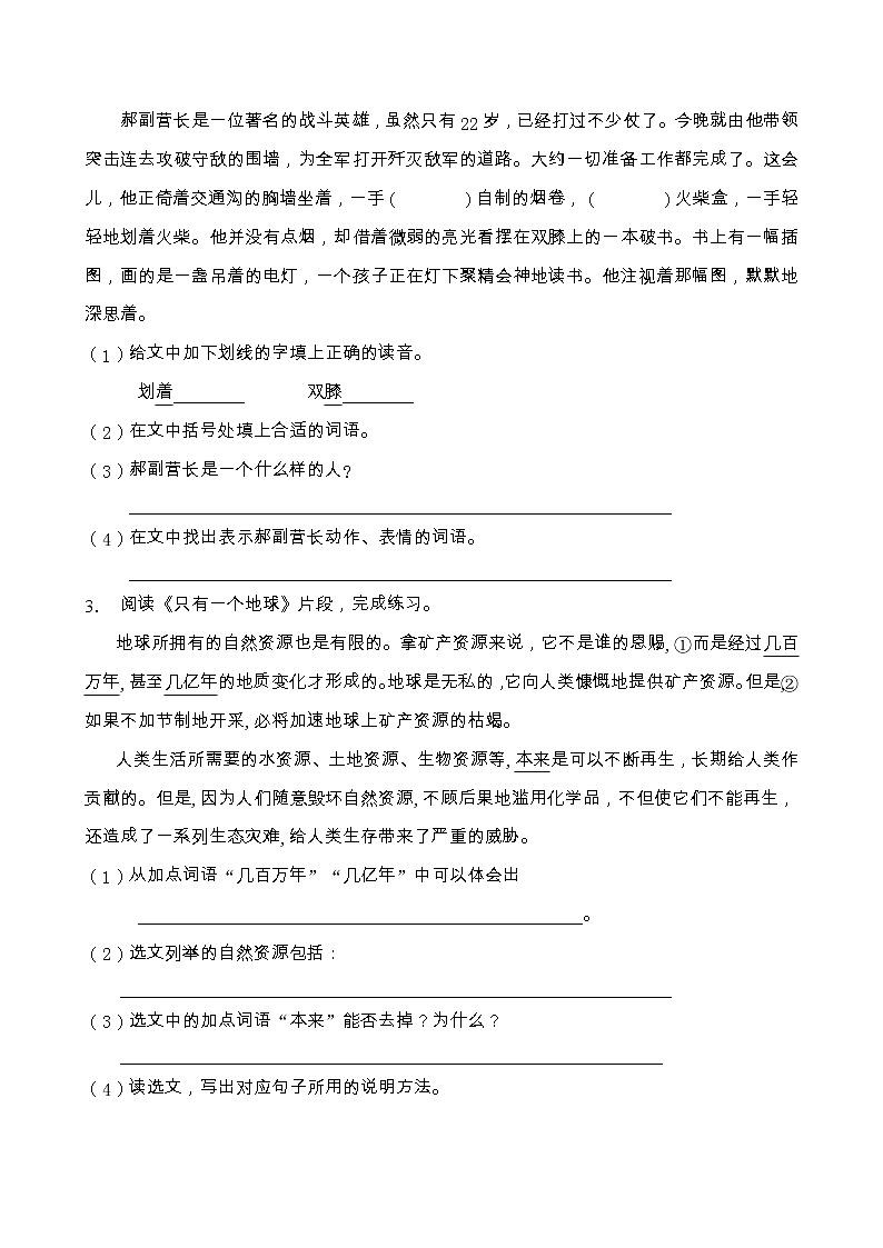 2021-2022学年度小升初语文阅读专项训练（人教部编版有答案）(3)第2页