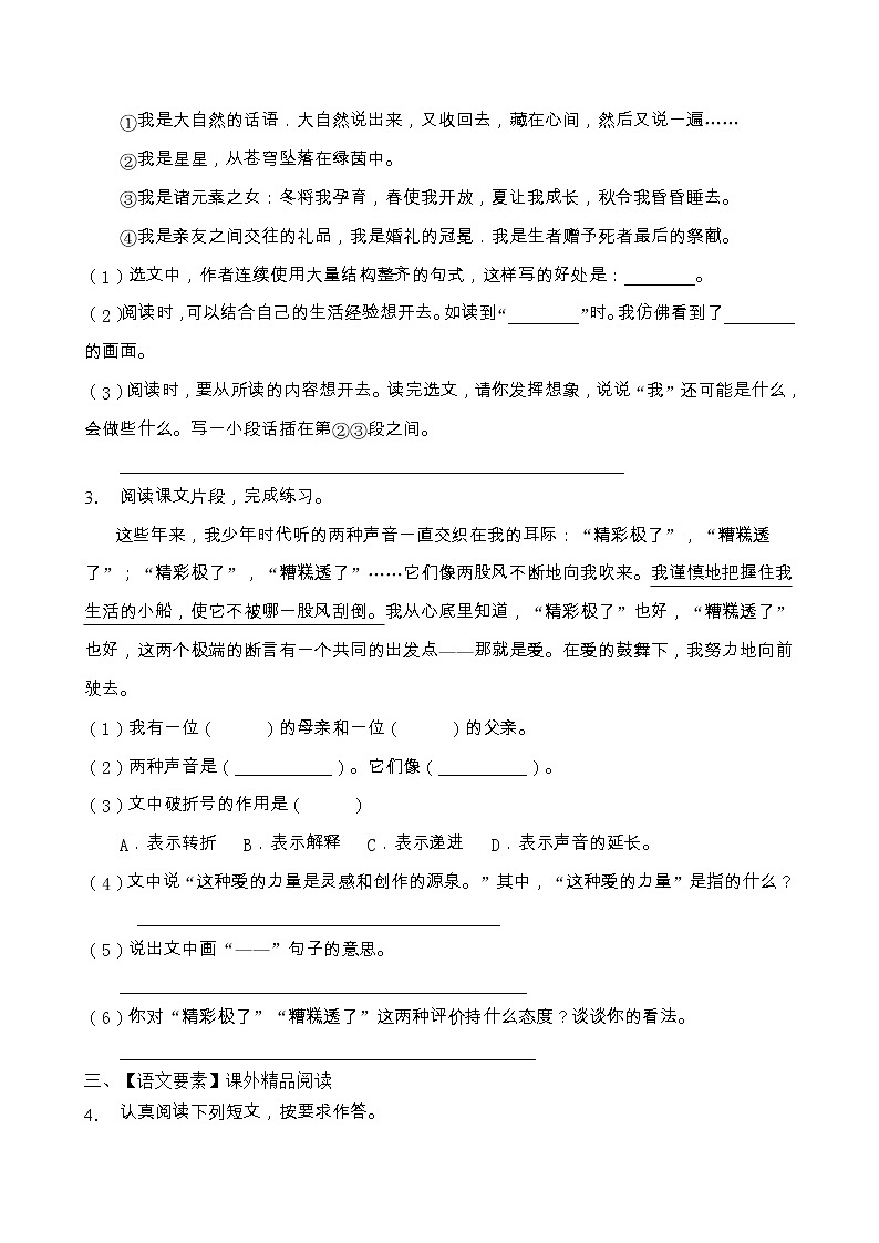 2021-2022学年度小升初语文阅读专项训练（人教部编版有答案）(6)第2页
