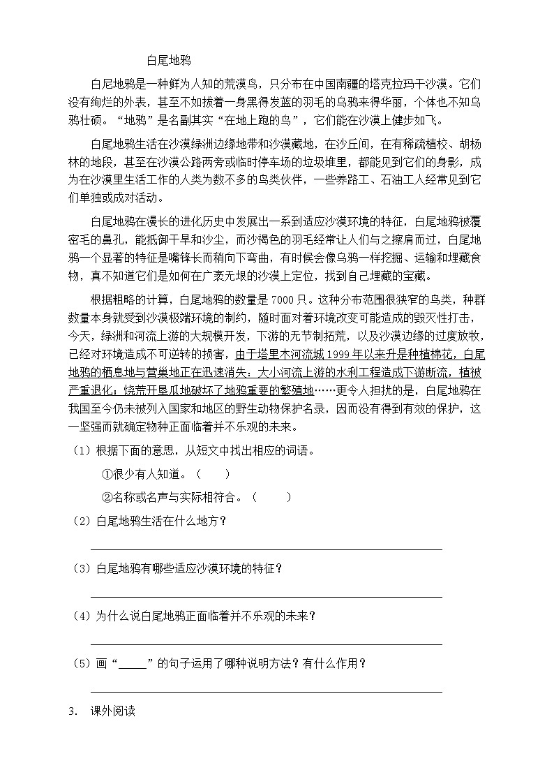人教部编版三年级语文上册第八单元阅读训练（含答案）(10)02
