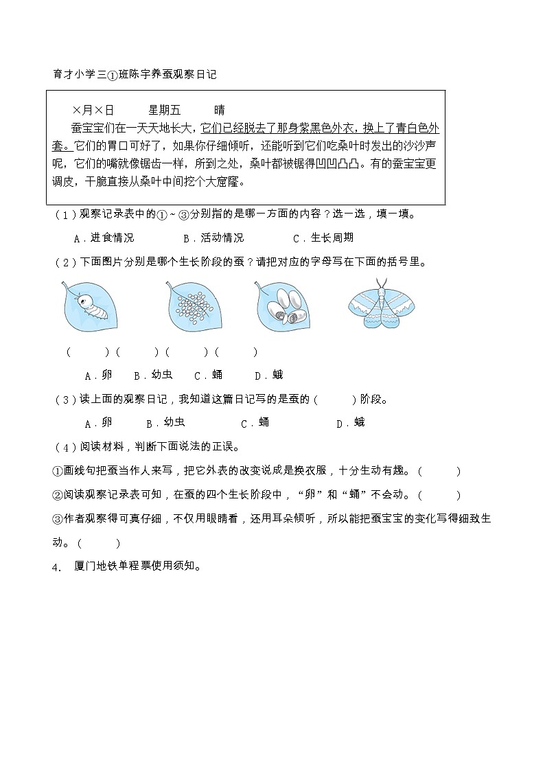 部编版三年级语文上册非连续性文本阅读专项训练（含答案） (3)第3页