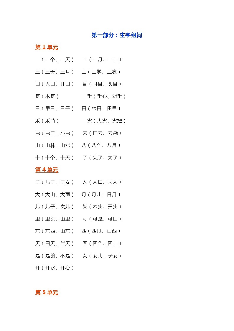 小学语文研究：部编版语文一年级（上）期末知识点汇总练习题01