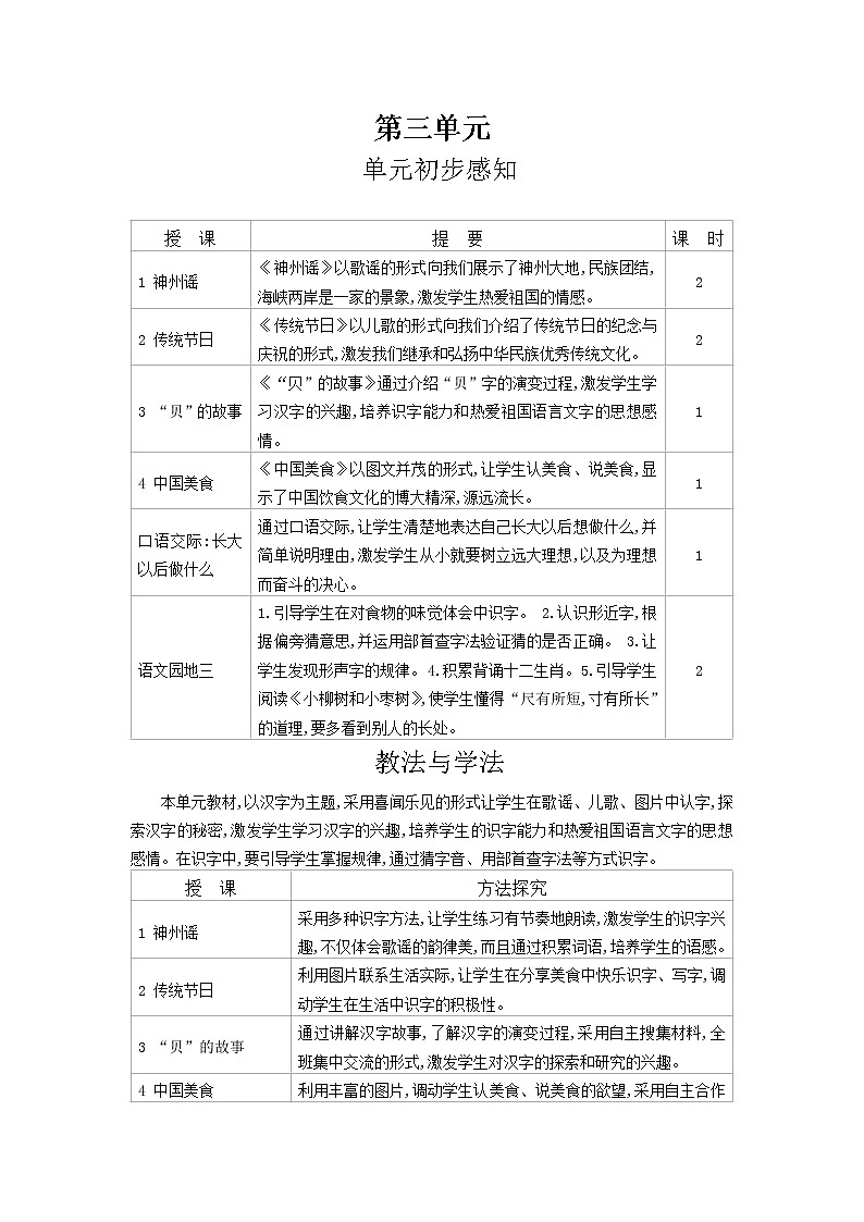 二年级下语文第3单元教案第1页