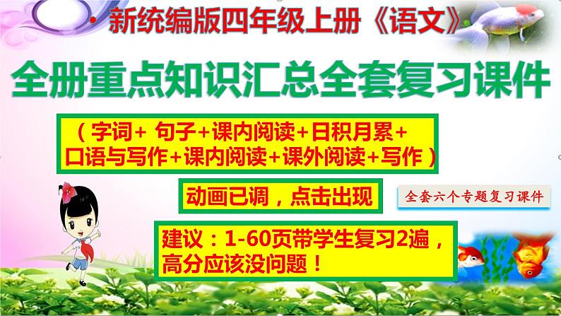 【最新版统编】部编人教版四年级上册语文期末总复习全套专题PPT课件(动画点击出现)第1页