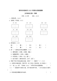 （最新）部编最新版五年级上册语文 钦州市钦南区2020年期末质量监测（含答案解析）