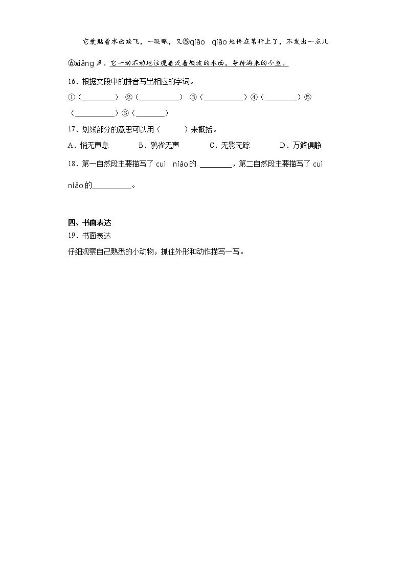 期末课课复习——部编版语文三年级上册——搭船的鸟第3页