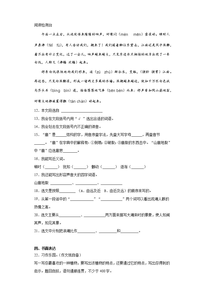期末课课复习——部编版语文四年级上册——观潮第3页