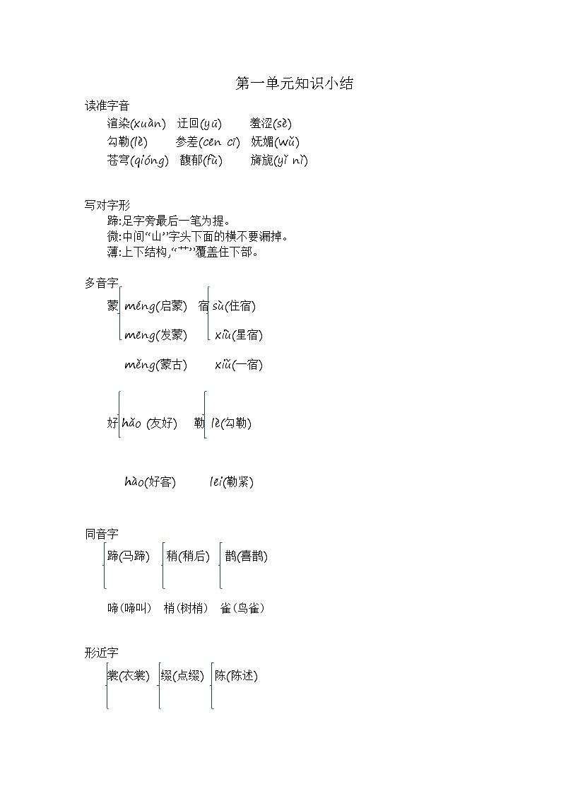 六上第一单元 知识小结+提升训练01