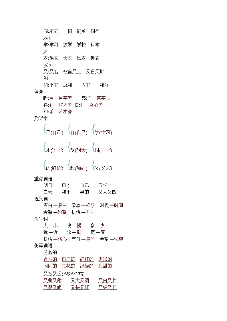 一上第七单元 知识小结+考点清单练习题02