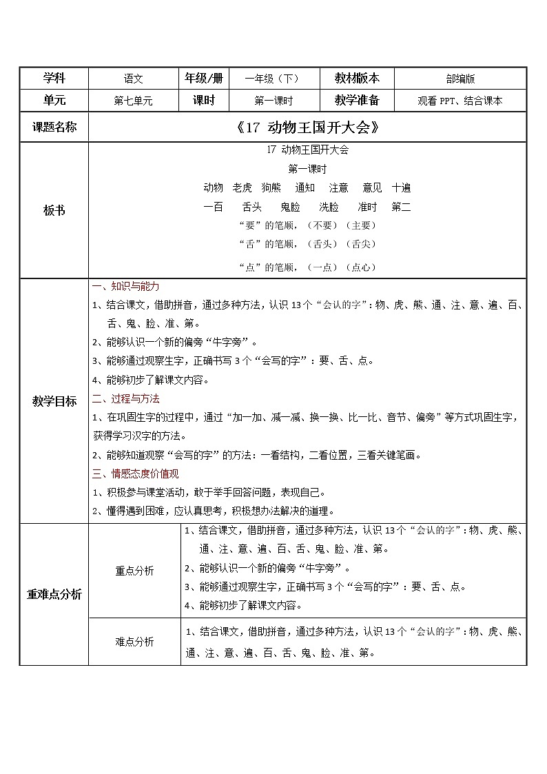 部编版语文一下《动物王国开大会》 第一课时 课件PPT（送教案）01