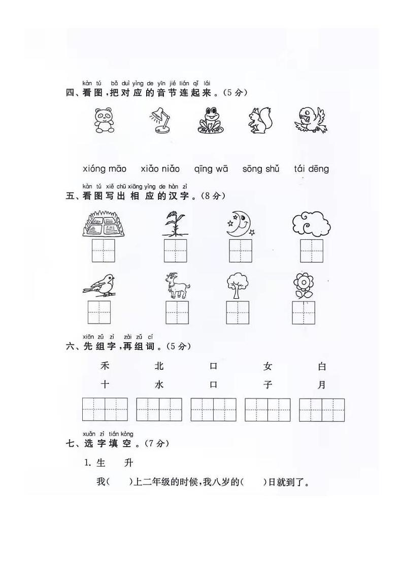 一年级上册语文期末拔尖卷一02