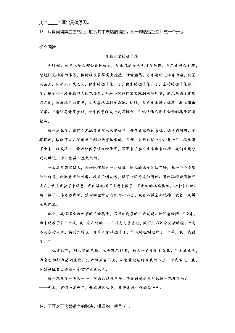 部编版语文五年级下册4.梅花魂同步练习03