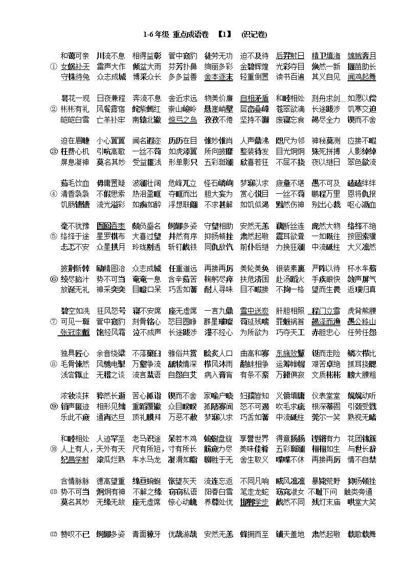 1-6年级重点成语学案第1页