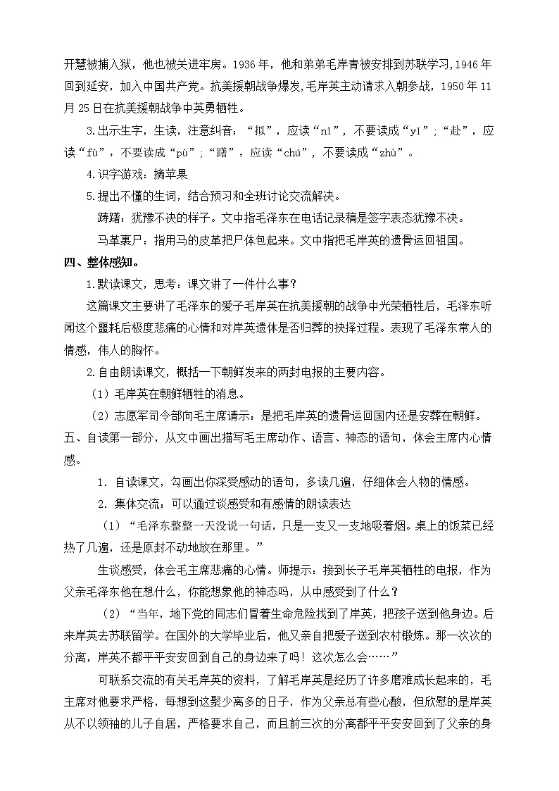 人教部编版五年级语文下册   10.青山处处埋忠骨【教案】（人教部编版）03