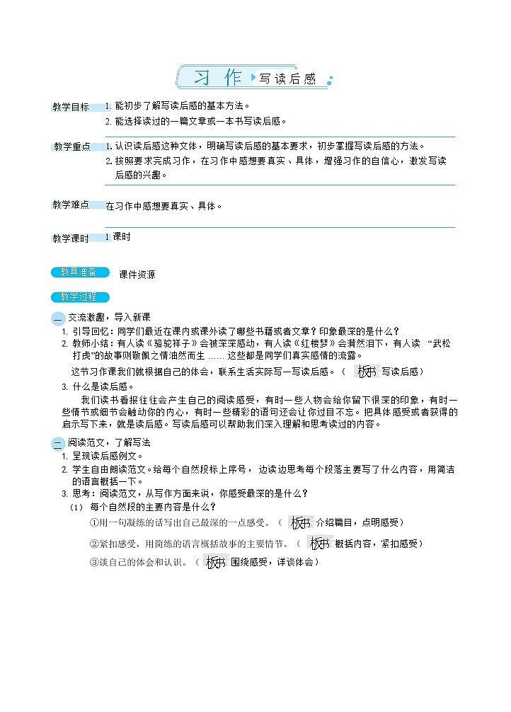 部编版语文五下 习作二：写读后感  课件+教案01