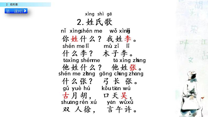 2021年小学语文部编版一年级下册 第一单元 识字2 姓氏歌 配套课件1第2页