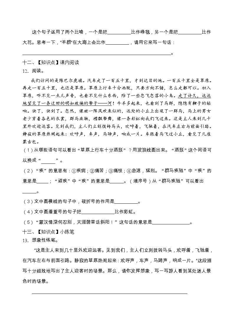 部编版六年级语文上册课课练1.草原（含答案） (4)03