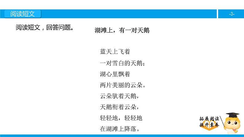 三年级【专项训练】课外阅读：湖滩上，有一对天鹅（下）课件PPT第3页