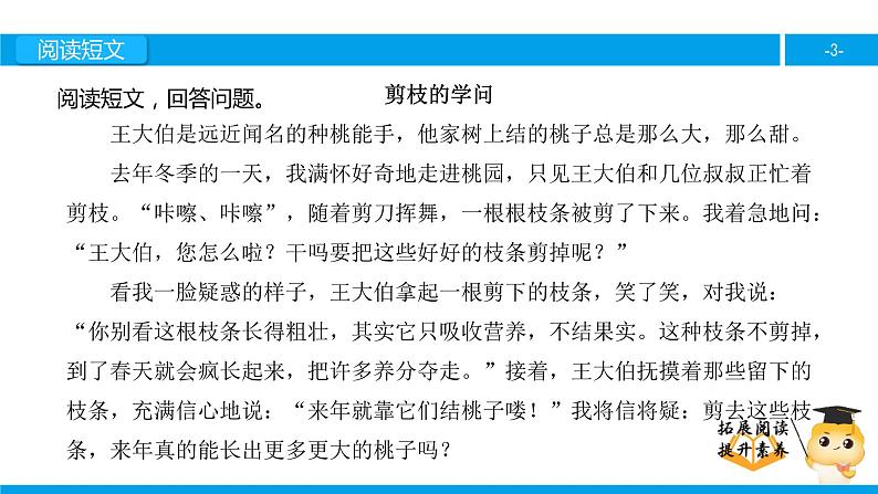 三年级【专项训练】课外阅读：剪枝的学问（下）课件PPT第3页