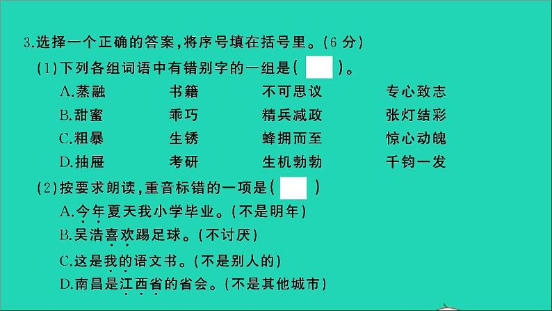 2021年语文满分特训第二部分模拟冲刺毕业升学质量检测卷三课件第5页