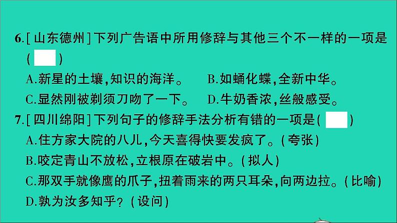 2021小升初语文归类冲刺专题三句子专项八修辞手法句式转换仿写课件05