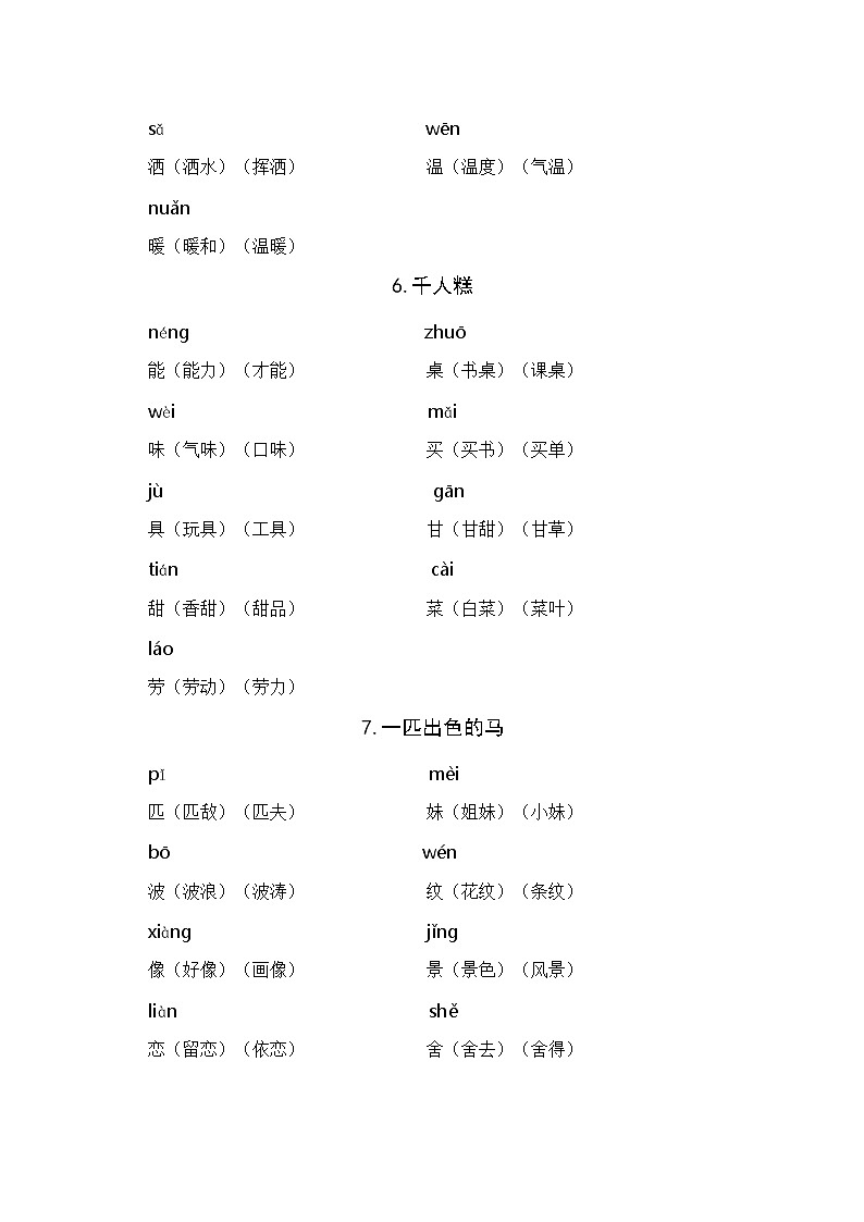 部编版二年级下册语文期末 重点生字组词03