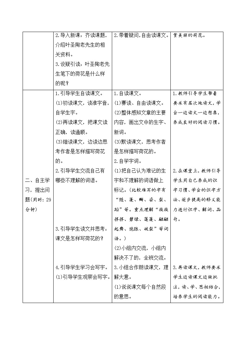 人教部编版（五四制）三年级下册语文导学案-3《荷花》第2页