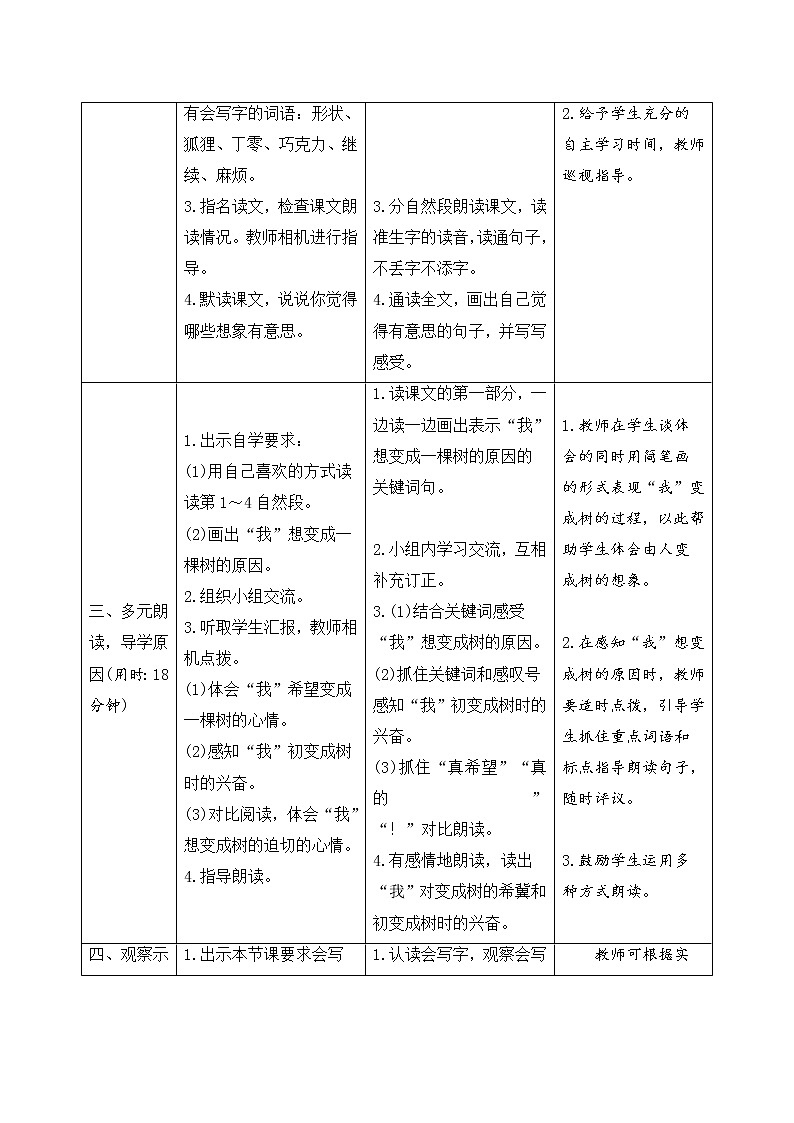 人教部编版（五四制）三年级下册语文导学案-17《我变成了一棵树》02