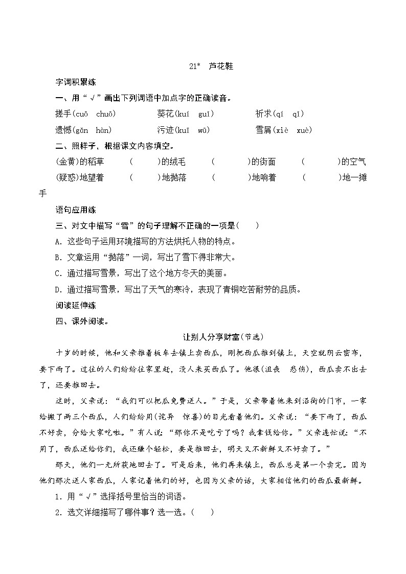 21《芦花鞋》课件+教案+素材+练习01