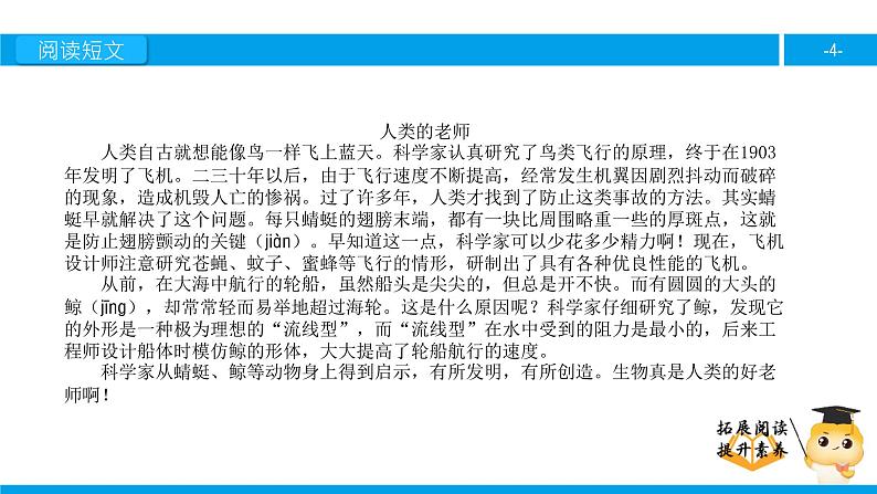 四年级【专项训练】课外阅读：大自然的启示（下）课件PPT第4页