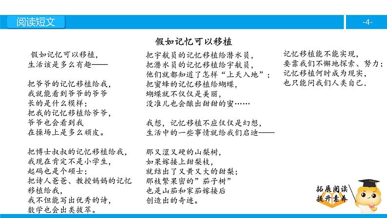 四年级【专项训练】课外阅读：假如记忆可以移植（上）课件PPT04