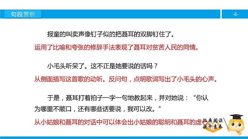 四年级【专项训练】课外阅读：卖报小姑娘的歌（下）课件PPT第8页