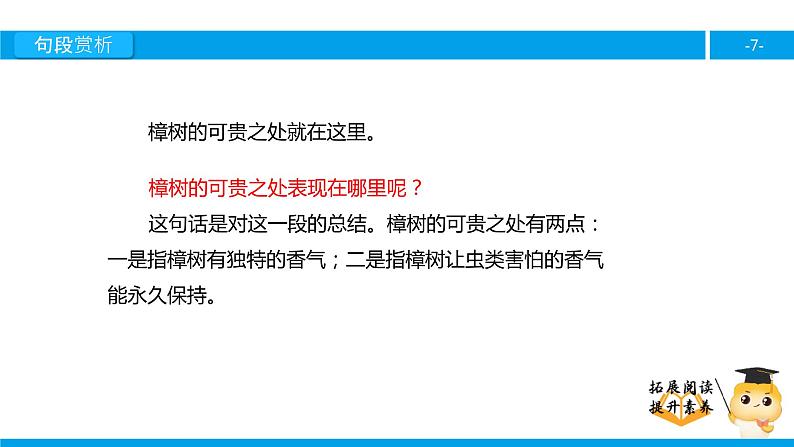 四年级【专项训练】课外阅读：宋庆龄故居的樟树（下）课件PPT07